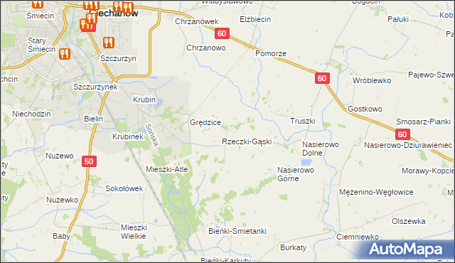mapa Rzeczki gmina Ciechanów, Rzeczki gmina Ciechanów na mapie Targeo