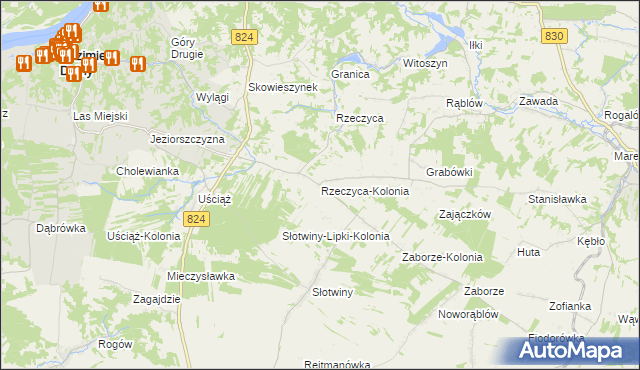 mapa Rzeczyca-Kolonia gmina Kazimierz Dolny, Rzeczyca-Kolonia gmina Kazimierz Dolny na mapie Targeo