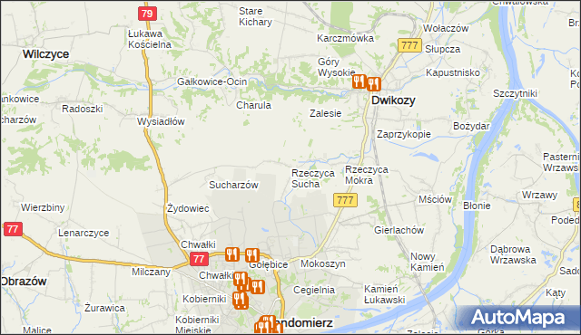 mapa Rzeczyca Sucha, Rzeczyca Sucha na mapie Targeo