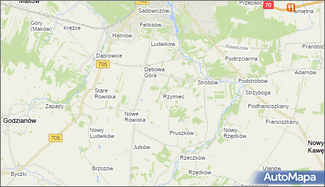 mapa Rzymiec gmina Skierniewice, Rzymiec gmina Skierniewice na mapie Targeo