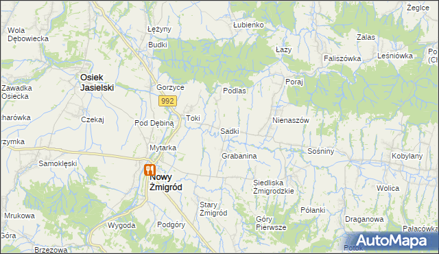 mapa Sadki gmina Nowy Żmigród, Sadki gmina Nowy Żmigród na mapie Targeo