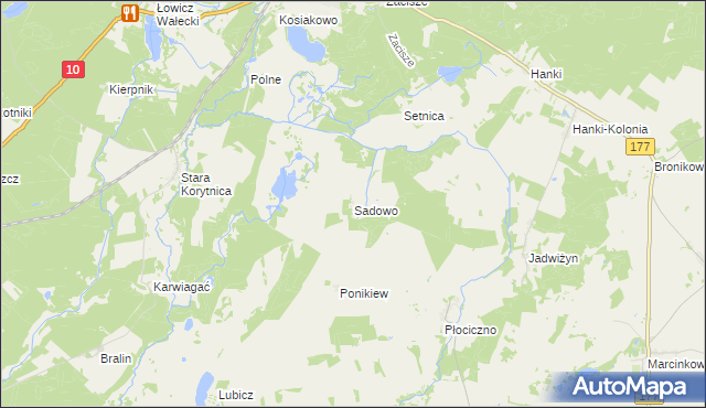 mapa Sadowo gmina Mirosławiec, Sadowo gmina Mirosławiec na mapie Targeo