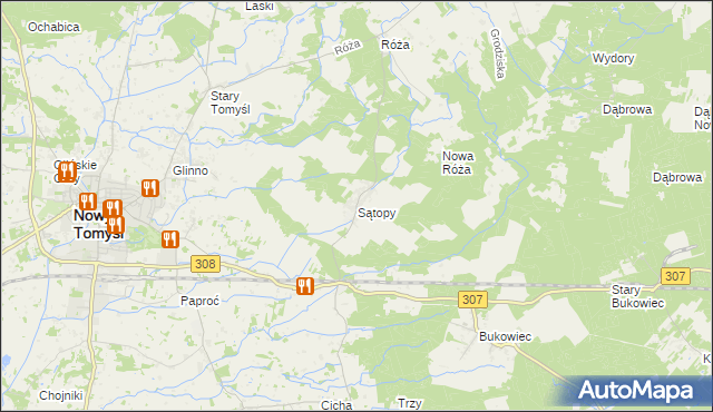 mapa Sątopy gmina Nowy Tomyśl, Sątopy gmina Nowy Tomyśl na mapie Targeo