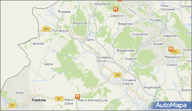 mapa Ścinawka Górna, Ścinawka Górna na mapie Targeo