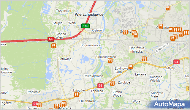 mapa Sieciechowice gmina Wierzchosławice, Sieciechowice gmina Wierzchosławice na mapie Targeo