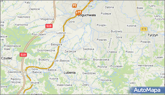 mapa Siedliska gmina Lubenia, Siedliska gmina Lubenia na mapie Targeo