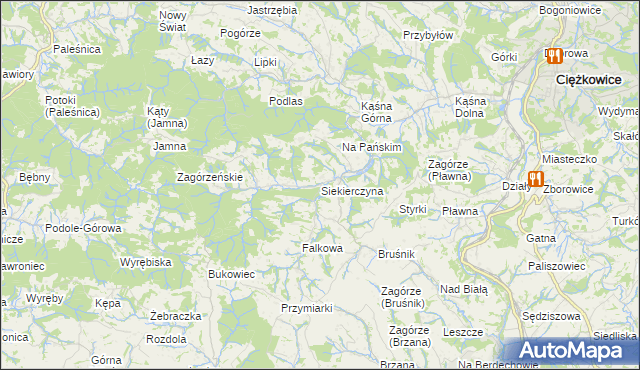 mapa Siekierczyna gmina Ciężkowice, Siekierczyna gmina Ciężkowice na mapie Targeo