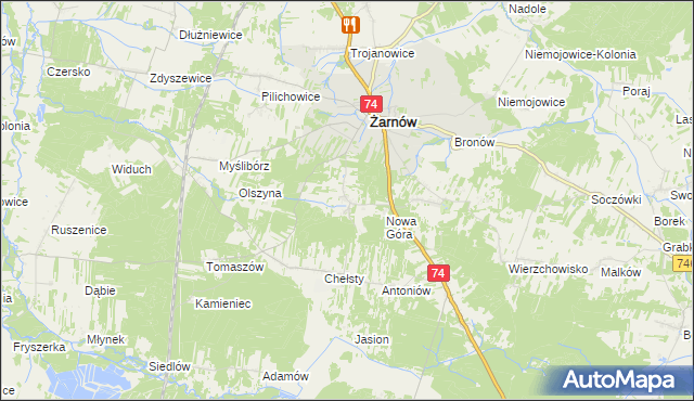 mapa Sielec gmina Żarnów, Sielec gmina Żarnów na mapie Targeo