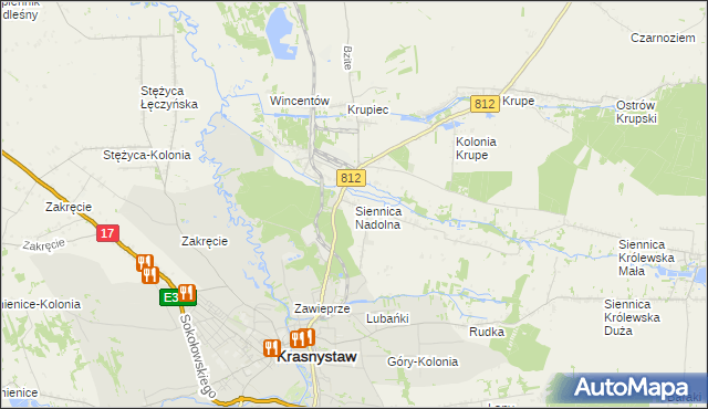 mapa Siennica Nadolna gmina Krasnystaw, Siennica Nadolna gmina Krasnystaw na mapie Targeo