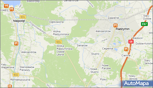 mapa Sieraków gmina Radzymin, Sieraków gmina Radzymin na mapie Targeo