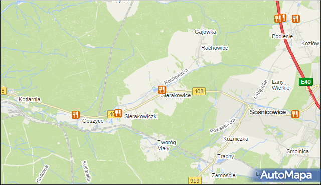 mapa Sierakowice gmina Sośnicowice, Sierakowice gmina Sośnicowice na mapie Targeo