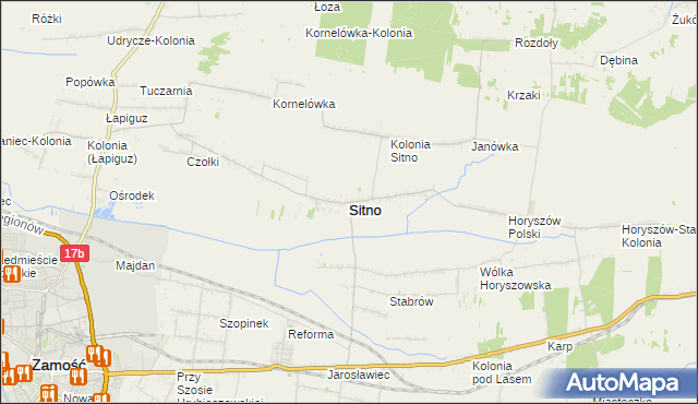 mapa Sitno powiat zamojski, Sitno powiat zamojski na mapie Targeo