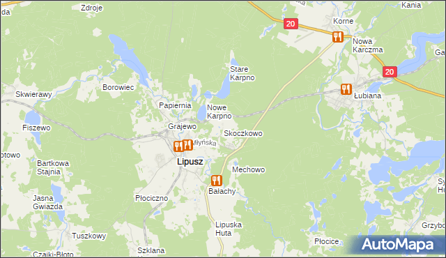 mapa Skoczkowo gmina Lipusz, Skoczkowo gmina Lipusz na mapie Targeo