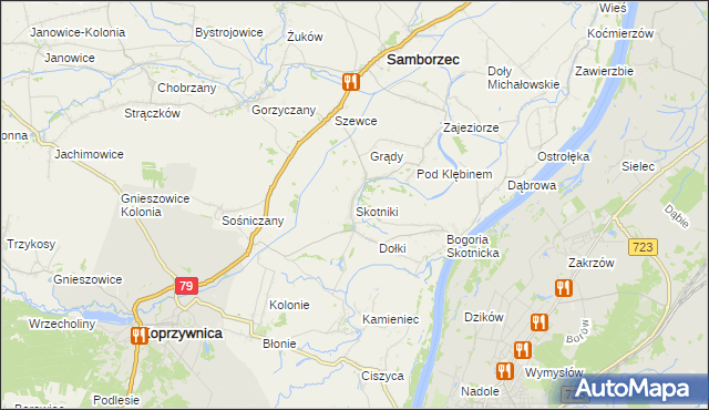mapa Skotniki gmina Samborzec, Skotniki gmina Samborzec na mapie Targeo