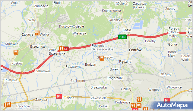 mapa Skrzyszów gmina Ostrów, Skrzyszów gmina Ostrów na mapie Targeo