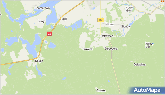 mapa Sławica gmina Dobiegniew, Sławica gmina Dobiegniew na mapie Targeo