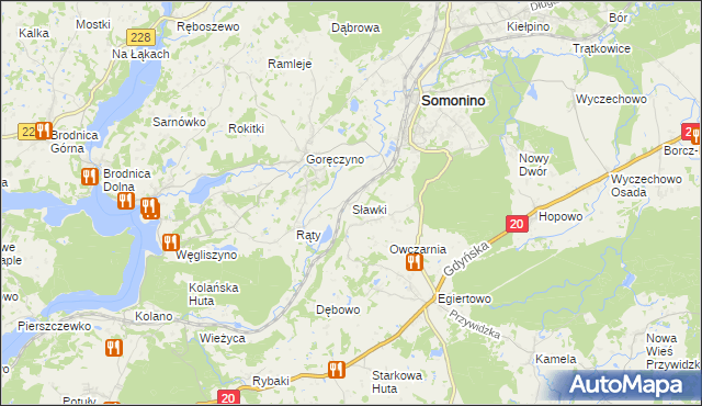 mapa Sławki gmina Somonino, Sławki gmina Somonino na mapie Targeo