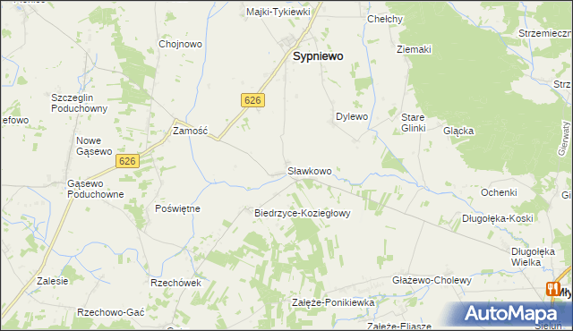 mapa Sławkowo gmina Sypniewo, Sławkowo gmina Sypniewo na mapie Targeo