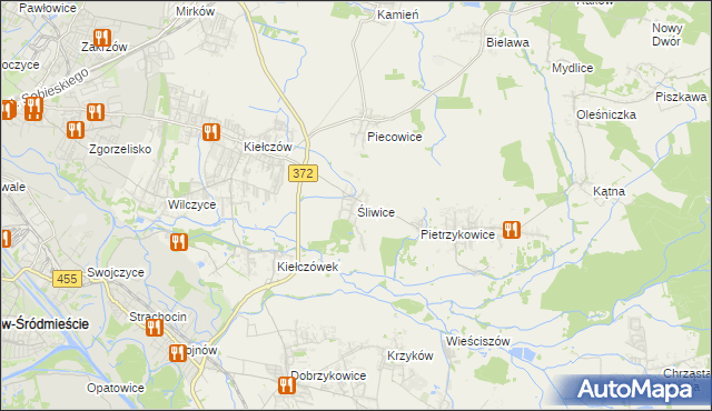 mapa Śliwice gmina Długołęka, Śliwice gmina Długołęka na mapie Targeo