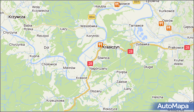 mapa Śliwnica gmina Krasiczyn, Śliwnica gmina Krasiczyn na mapie Targeo