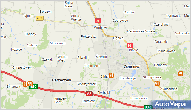 mapa Śliwniki gmina Ozorków, Śliwniki gmina Ozorków na mapie Targeo