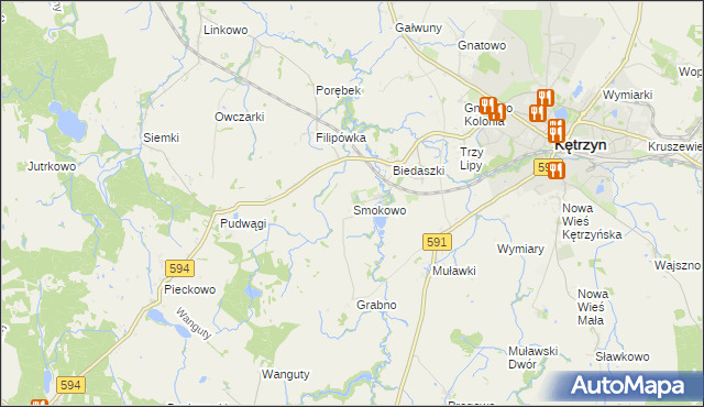 mapa Smokowo gmina Kętrzyn, Smokowo gmina Kętrzyn na mapie Targeo