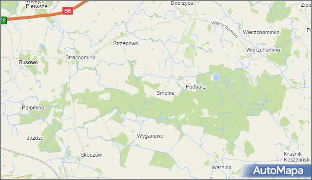 mapa Smolne gmina Będzino, Smolne gmina Będzino na mapie Targeo