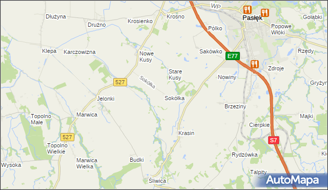 mapa Sokółka gmina Pasłęk, Sokółka gmina Pasłęk na mapie Targeo