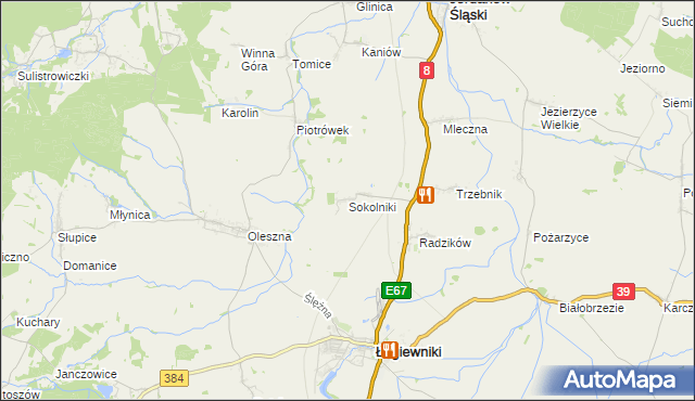 mapa Sokolniki gmina Łagiewniki, Sokolniki gmina Łagiewniki na mapie Targeo