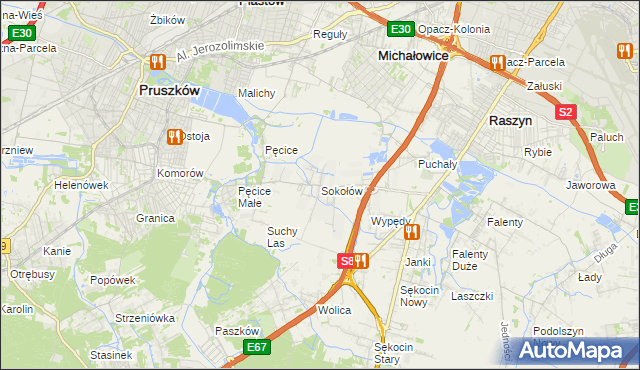 mapa Sokołów gmina Michałowice, Sokołów gmina Michałowice na mapie Targeo