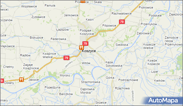 mapa Sokołowice gmina Koszyce, Sokołowice gmina Koszyce na mapie Targeo