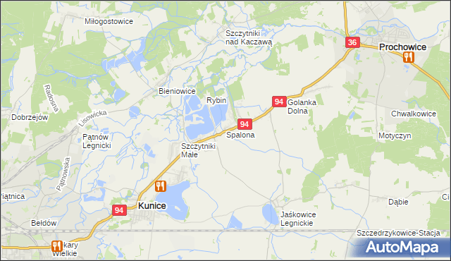 mapa Spalona gmina Kunice, Spalona gmina Kunice na mapie Targeo