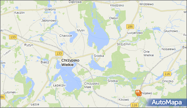 mapa Śródka gmina Chrzypsko Wielkie, Śródka gmina Chrzypsko Wielkie na mapie Targeo