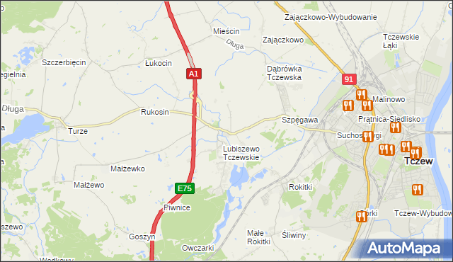 mapa Stanisławie gmina Tczew, Stanisławie gmina Tczew na mapie Targeo