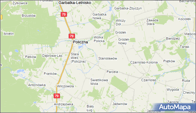 mapa Stanisławów gmina Policzna, Stanisławów gmina Policzna na mapie Targeo
