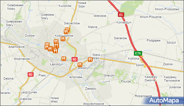 mapa Stara Wieś gmina Kutno, Stara Wieś gmina Kutno na mapie Targeo