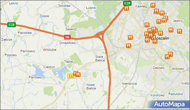 mapa Stare Bielice gmina Biesiekierz, Stare Bielice gmina Biesiekierz na mapie Targeo