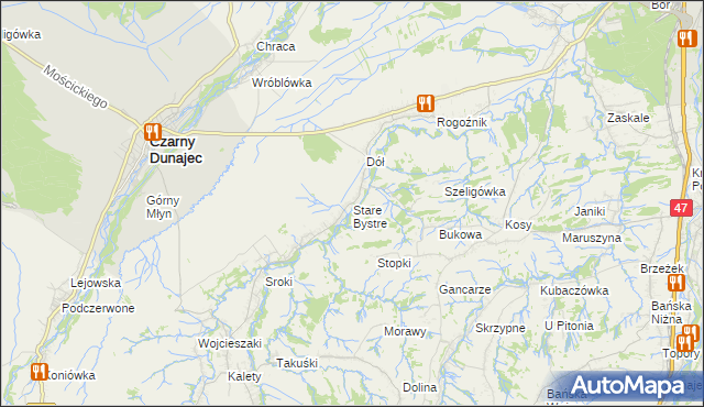 mapa Stare Bystre, Stare Bystre na mapie Targeo