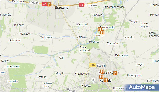 mapa Stare Koluszki, Stare Koluszki na mapie Targeo