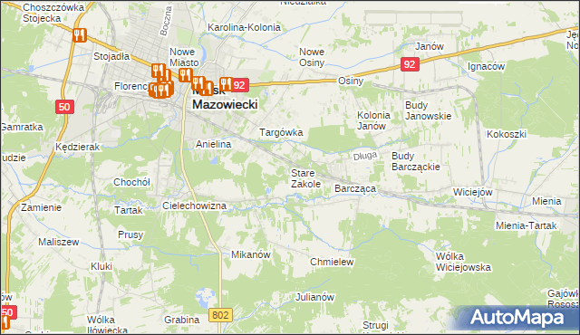 mapa Stare Zakole, Stare Zakole na mapie Targeo