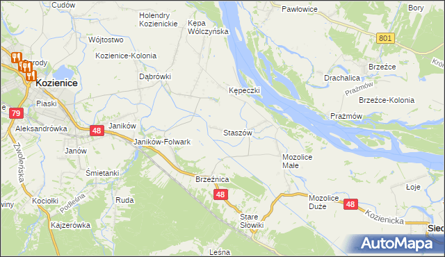 mapa Staszów gmina Kozienice, Staszów gmina Kozienice na mapie Targeo