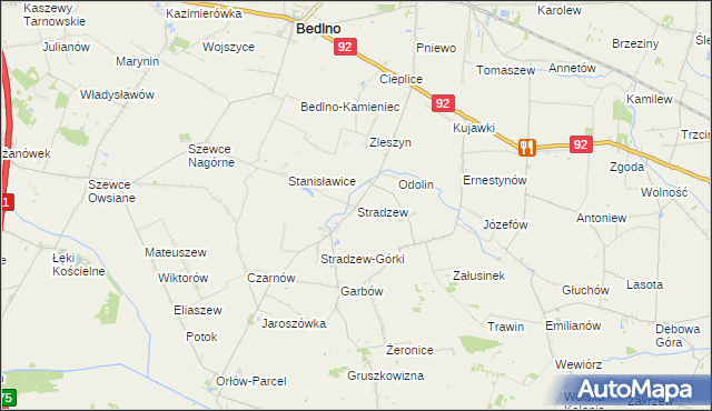 mapa Stradzew gmina Bedlno, Stradzew gmina Bedlno na mapie Targeo