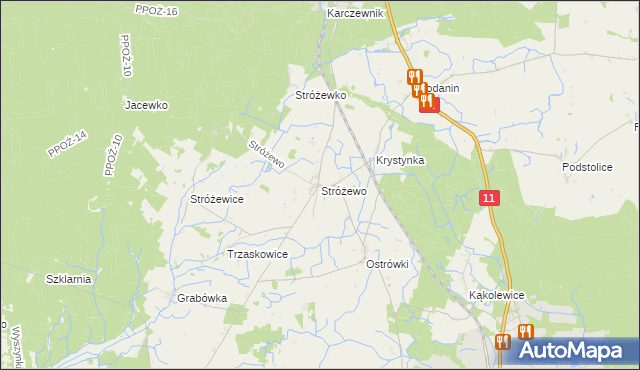mapa Stróżewo gmina Chodzież, Stróżewo gmina Chodzież na mapie Targeo