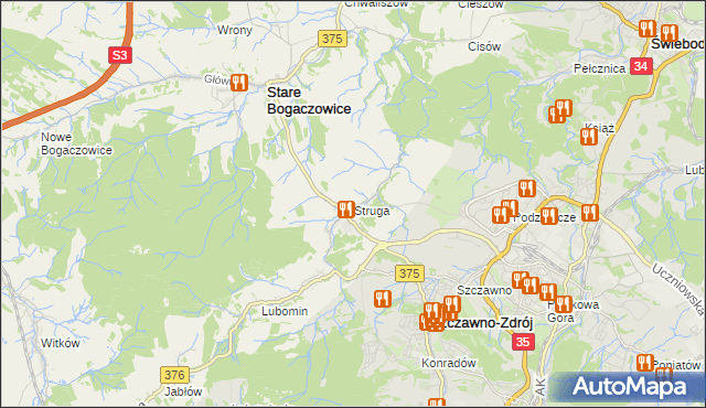 mapa Struga gmina Stare Bogaczowice, Struga gmina Stare Bogaczowice na mapie Targeo