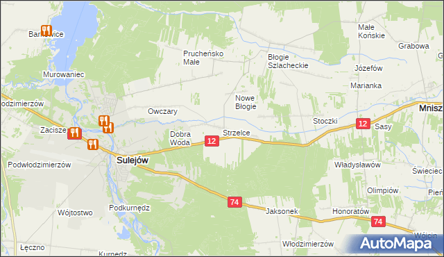 mapa Strzelce gmina Mniszków, Strzelce gmina Mniszków na mapie Targeo