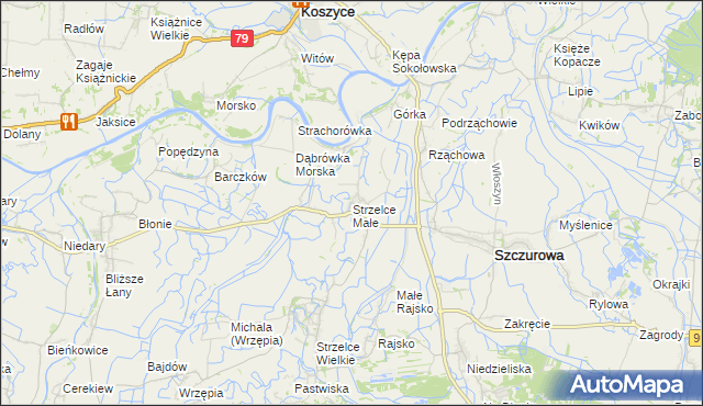 mapa Strzelce Małe gmina Szczurowa, Strzelce Małe gmina Szczurowa na mapie Targeo