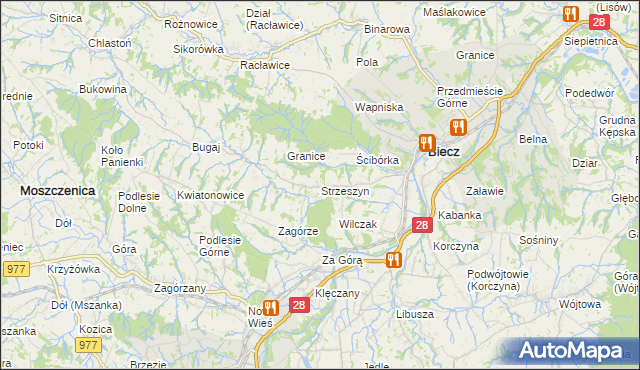 mapa Strzeszyn gmina Biecz, Strzeszyn gmina Biecz na mapie Targeo