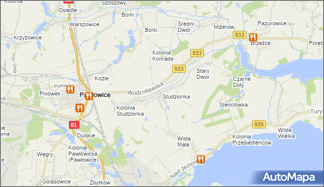 mapa Studzionka gmina Pszczyna, Studzionka gmina Pszczyna na mapie Targeo