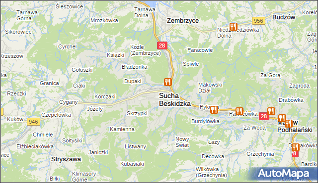mapa Sucha Beskidzka, Sucha Beskidzka na mapie Targeo