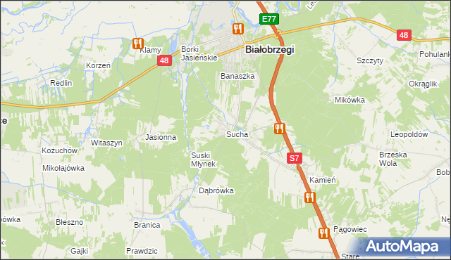 mapa Sucha gmina Białobrzegi, Sucha gmina Białobrzegi na mapie Targeo